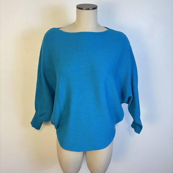 Kerisma Teal Ribbed Dolman Sleeve Poncho Style Sweater Size S/M Boho - Picture 1 of 8
